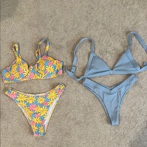Floral and Blue Bikini Set